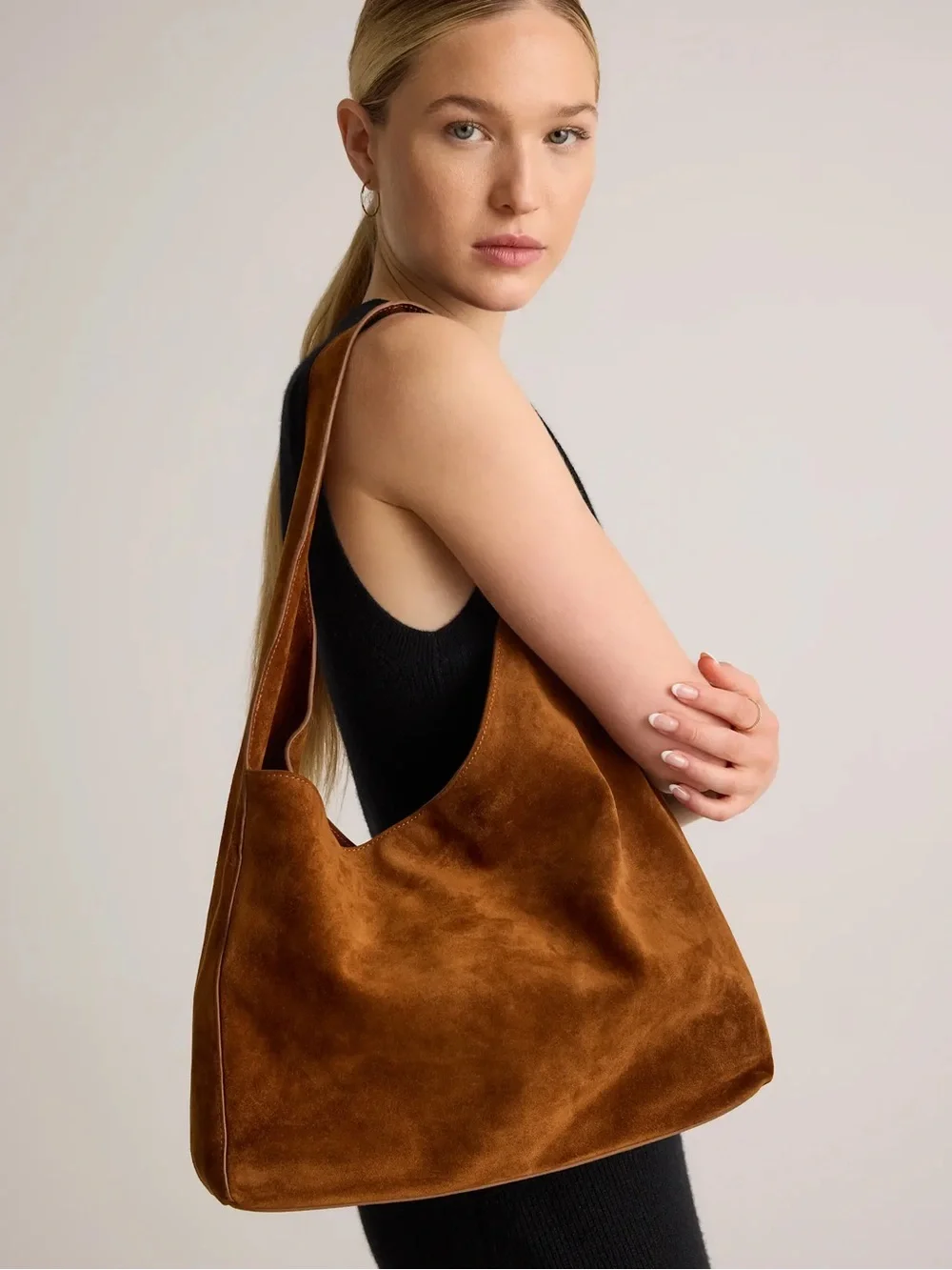 New Quince Italian Suede Slouchy Shoulder Bag - Whiskey $150